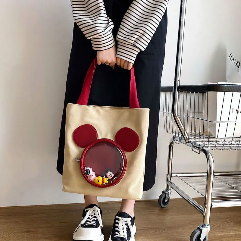 Túi Tote Đeo Vai Vải Canvas Sức Chứa Lớn In Hình Chuột Mickey Hoạt Hình Disney Cho Nữ Sinh