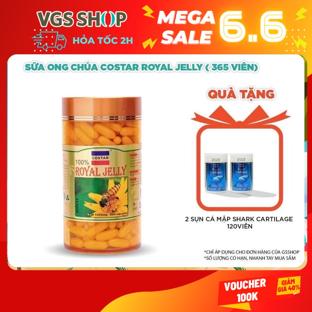 Sữa ong chúa Costar Royal Jelly ( 365 viên) | TẶNG: 2 sụn cá mập Shark Cartilage 120viên