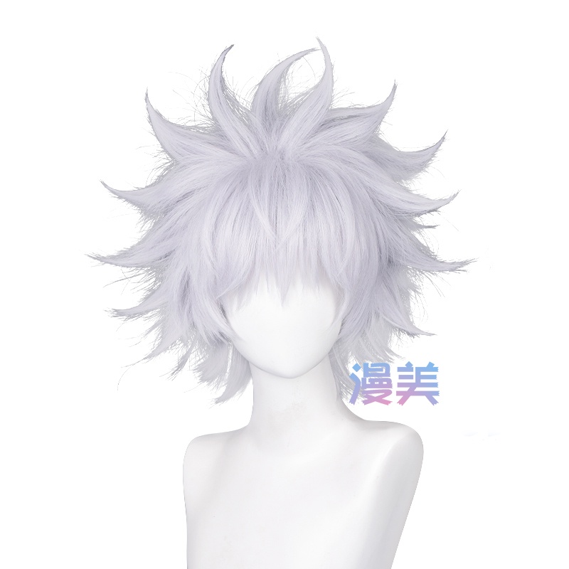 Manmei Anime Hunter x Hunter Killua Zoldyck Cosplay Wig 30cm Silver White Short Wigs Heat Resistant Synthetic Hair