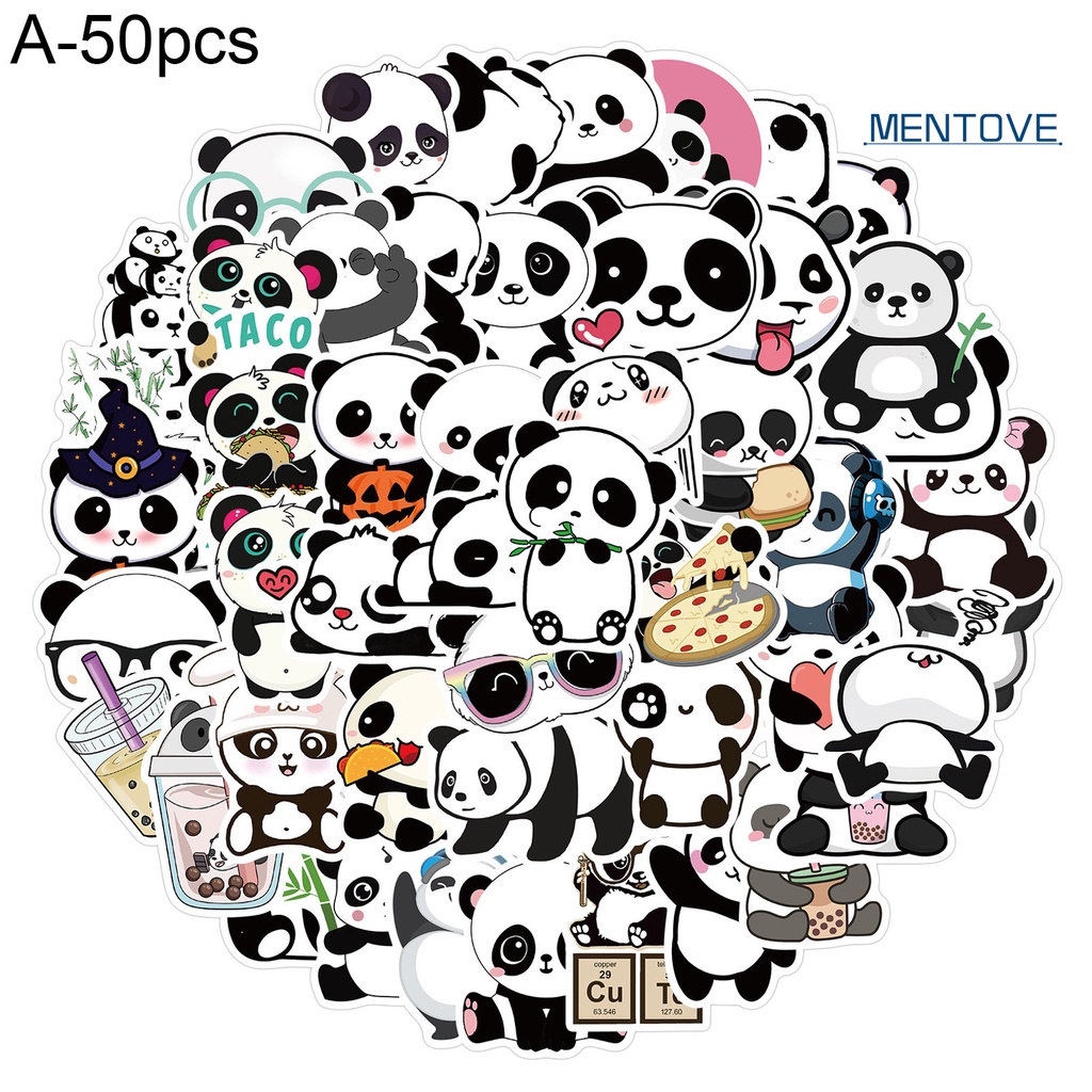 Set 50 Miếng Dán Hình Gấu Trúc Hoạt Hình Graffiti Nghệ Thuật Chống Thấm Nước Trang Trí Vali Laptop Xe Máy