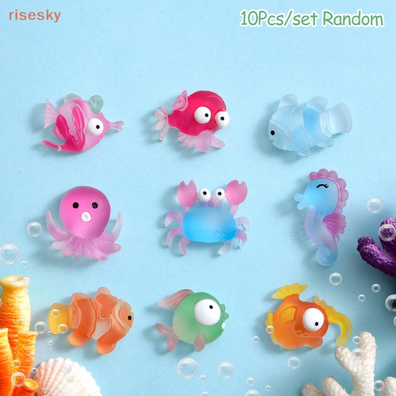 Set 10 Mô Hình Đại Dương Mini Bằng Nhựa Resin Dễ Thương Dùng Trang Trí Sổ Tay / Đồ Trang Sức DIY