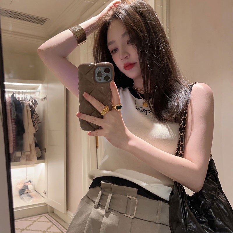 Áo Sát Nách Cổ Tròn Màu Trơn In Chữ Cỡ Lớn Thời Trang Mùa Hè Hàn Quốc 2023 Cho Nữ