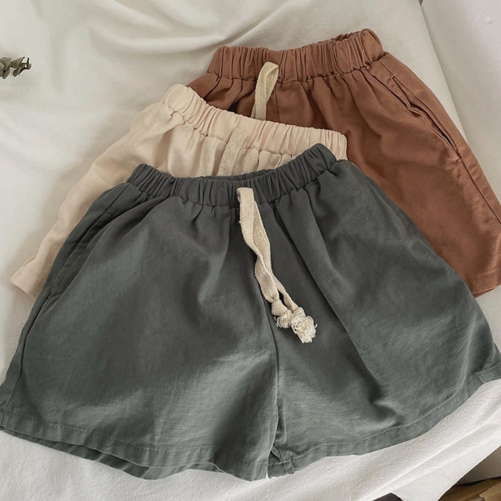 Quần Short cotton Lanh Màu Sắc Đơn Giản Phong Cách Nhật Bản Cho Bé