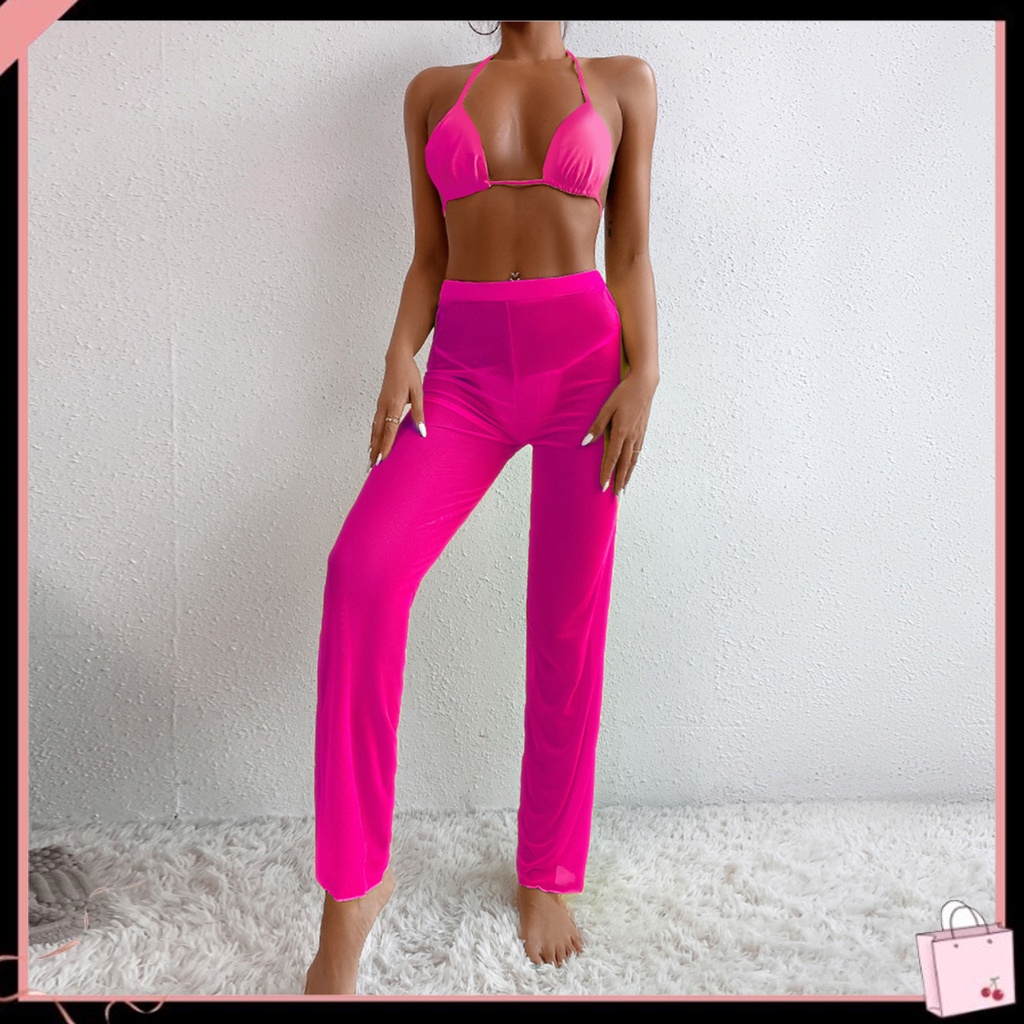 Bộ Bikini 3 Mảnh Dây Buộc Sau Lưng Màu Trơn Có Thể Điều Chỉnh Cho Nữ