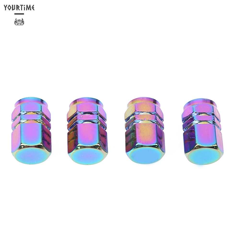 Bộ 4 Nắp Van Bánh Xe Bằng Nhôm Hình Lục Giác Nhiều Màu