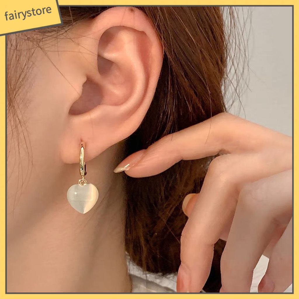 1 Đôi Bông Tai Hình Giọt Nước Đính Đá Mắt Mèo Giả Phong Cách Cổ Điển