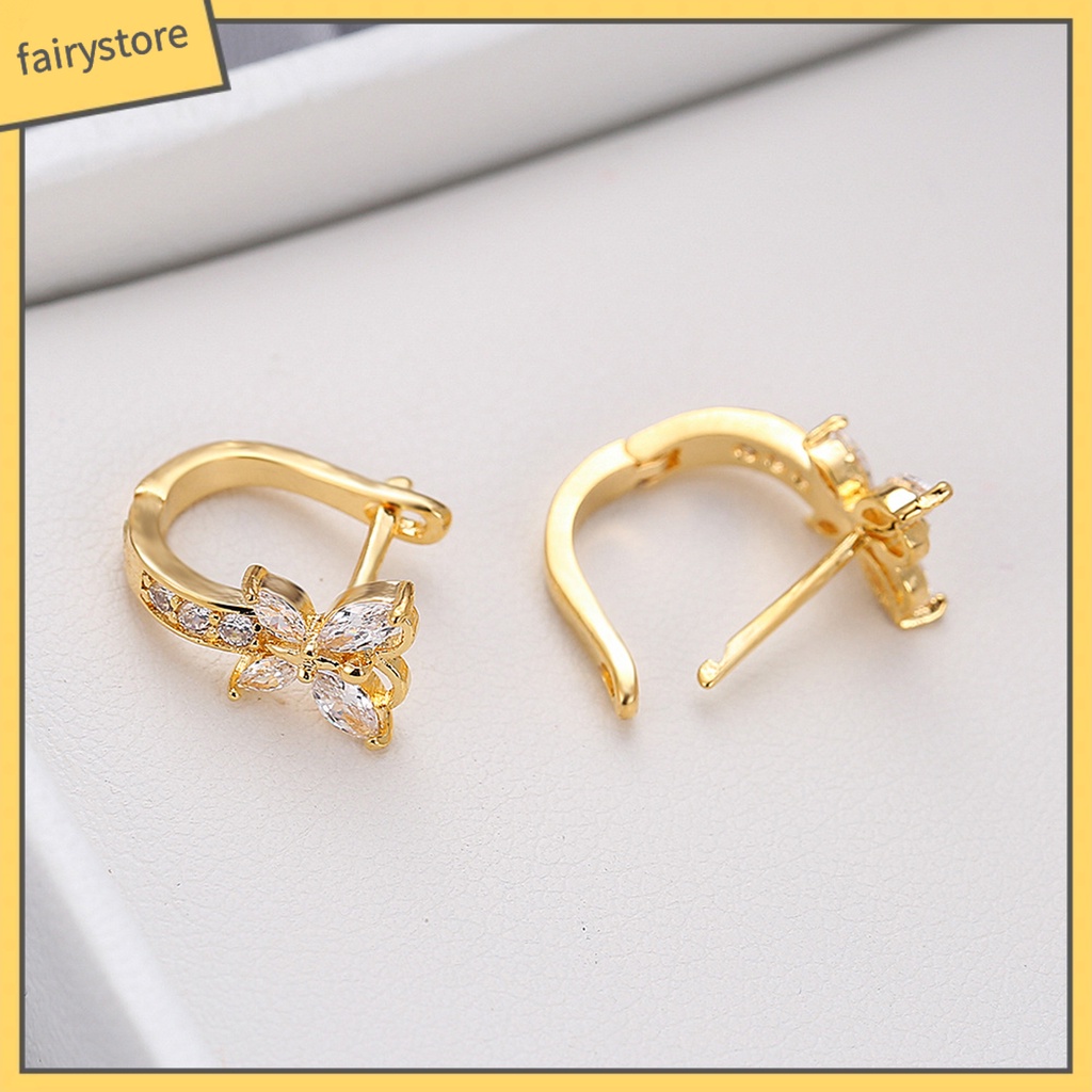 1 Đôi Bông Tai Hình Bướm Đính Đá Zircon Lấp Lánh Phong Cách Vintage Dành Cho Nữ