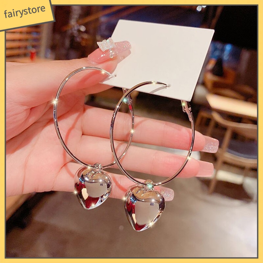 1 Đôi Bông Tai Hình Tròn / Trái Tim Cỡ Lớn Thời Trang Sang Trọng Cho Nữ