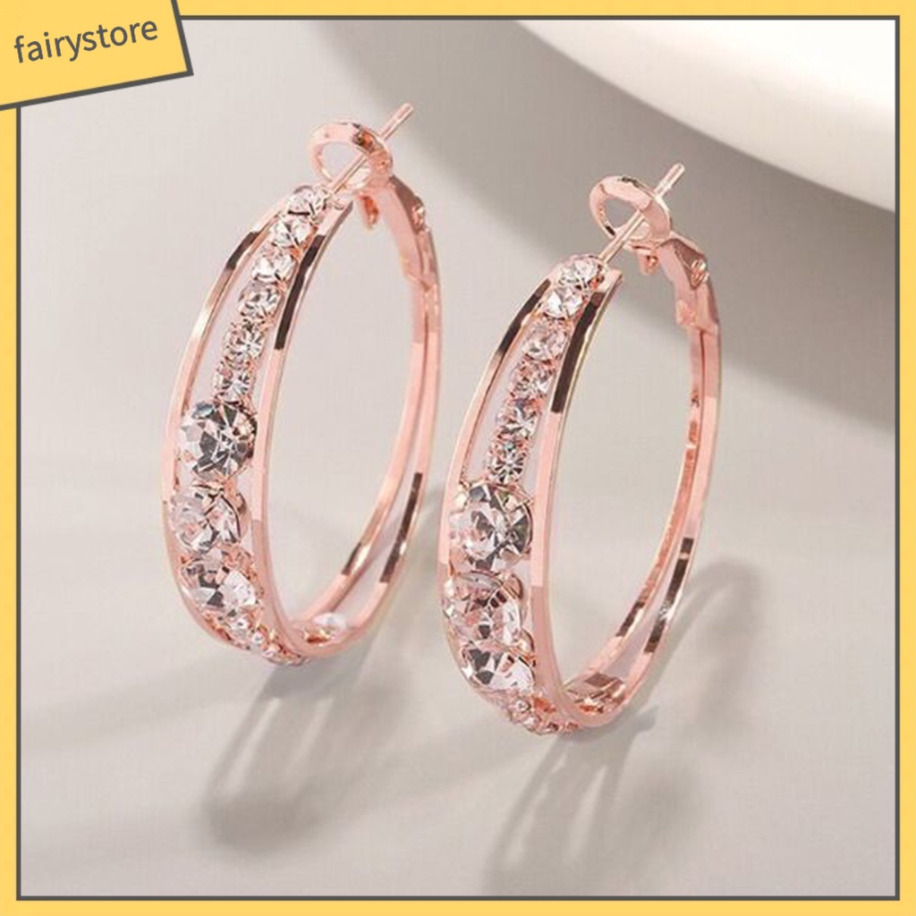 1 Đôi Bông Tai Tròn Đính Đá Thời Trang Dành Cho Nữ