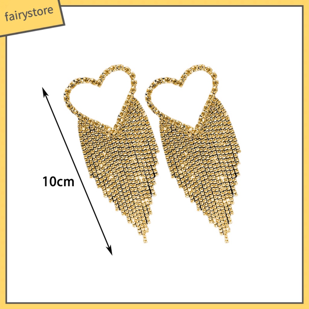 [FRO] 1 Đôi Bông Tai Thả Dài Hình Trái Tim Đính Kim Cương Giả Lấp Lánh Chống Dị Ứng Phong Cách Hàn Quốc