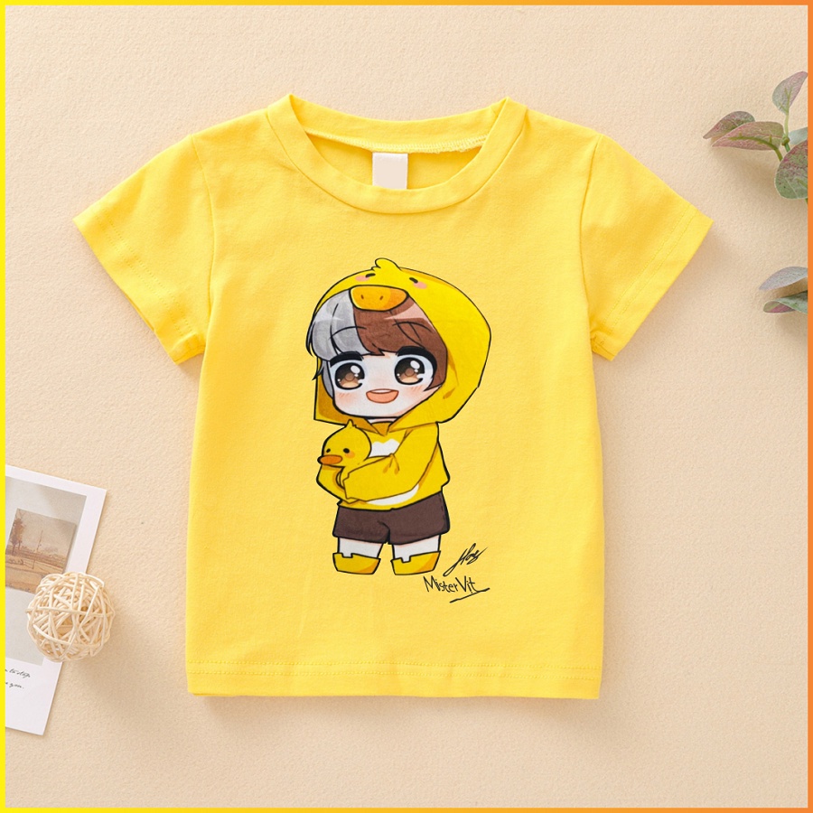Áo thun màu vàng in hình supper hero team mèo sammy simmy phong cận siro cực ngầu cho bé