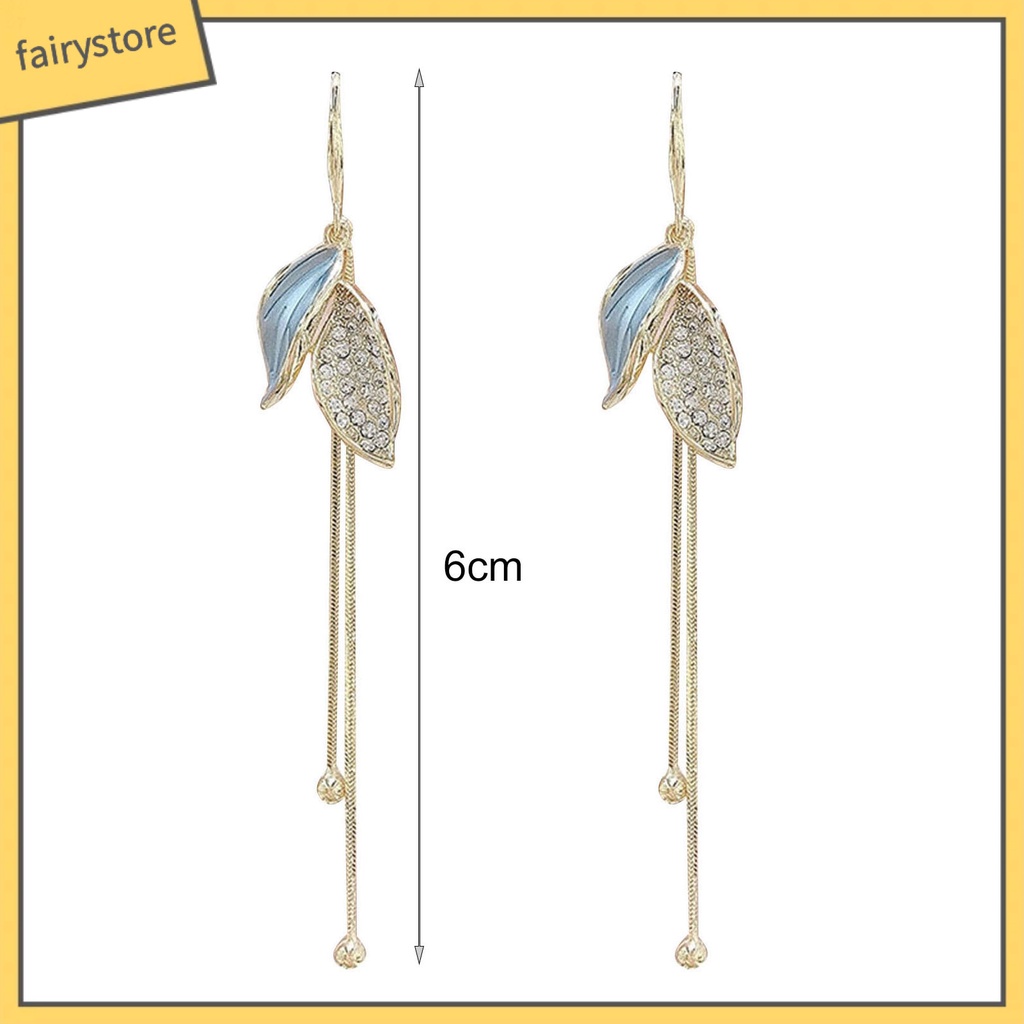 1 Đôi Bông Tai Hình Chiếc Lá Đính Đá Thời Trang Dành Cho Nữ
