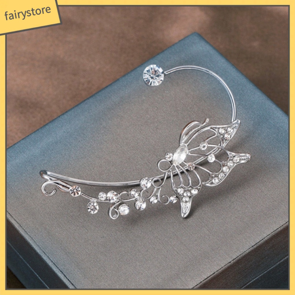 [FRO] Khuyên Kẹp Vành Tai Không Xỏ Dát Đá Hình Bướm Rỗng Phong Cách Hàn Quốc