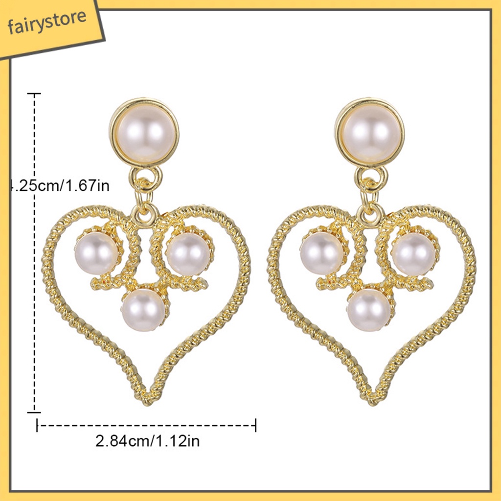 1 Đôi Bông Tai Hình Trái Tim Đính Ngọc Trai Giả Phong Cách Cung Điện