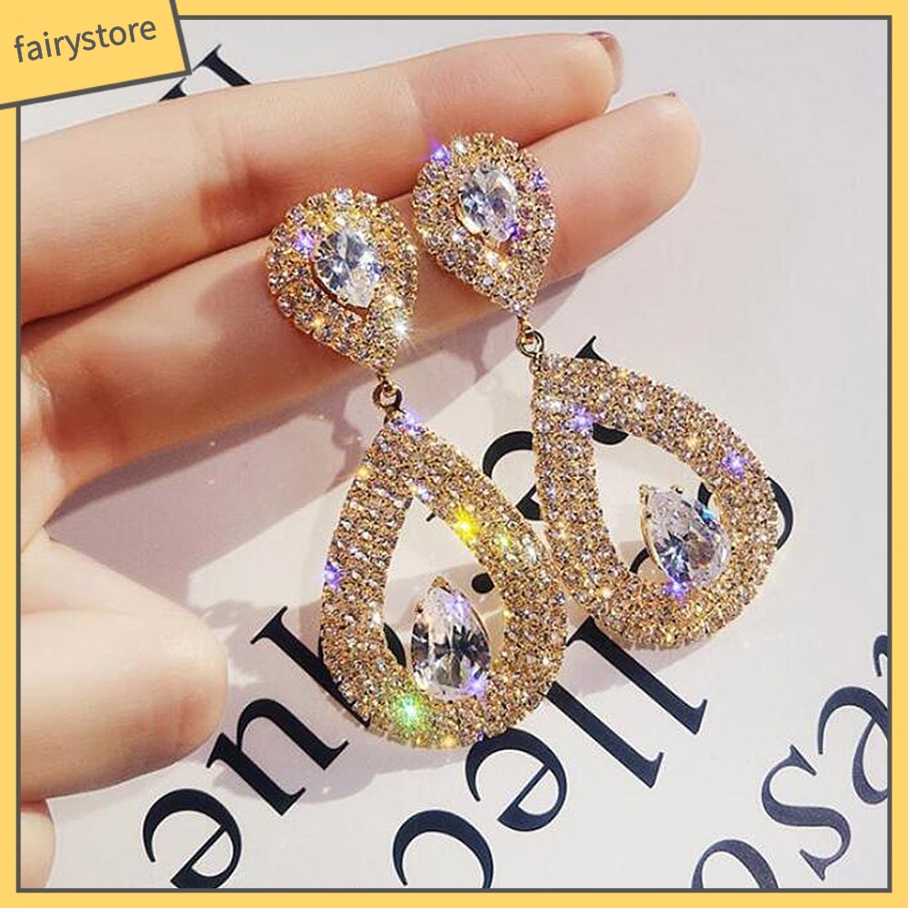 Bông Tai Hình Giọt Nước Đính Đá Trang Nhã Dành Cho Nữ