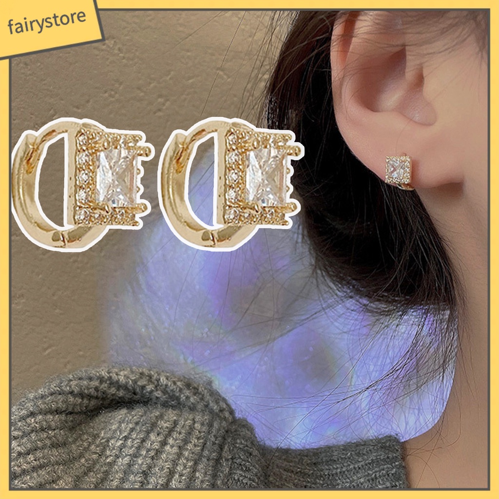 1 Cặp Bông Tai Đính Đá Hình Vuông Lấp Lánh Thời Trang Hàng Ngày