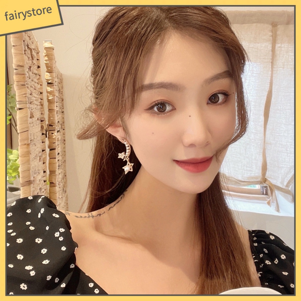 1 Đôi Bông Tai Hình Mặt Trăng / Ngôi Sao Dáng Dài Thiết Kế Tối Giản Thời Trang Dự Tiệc