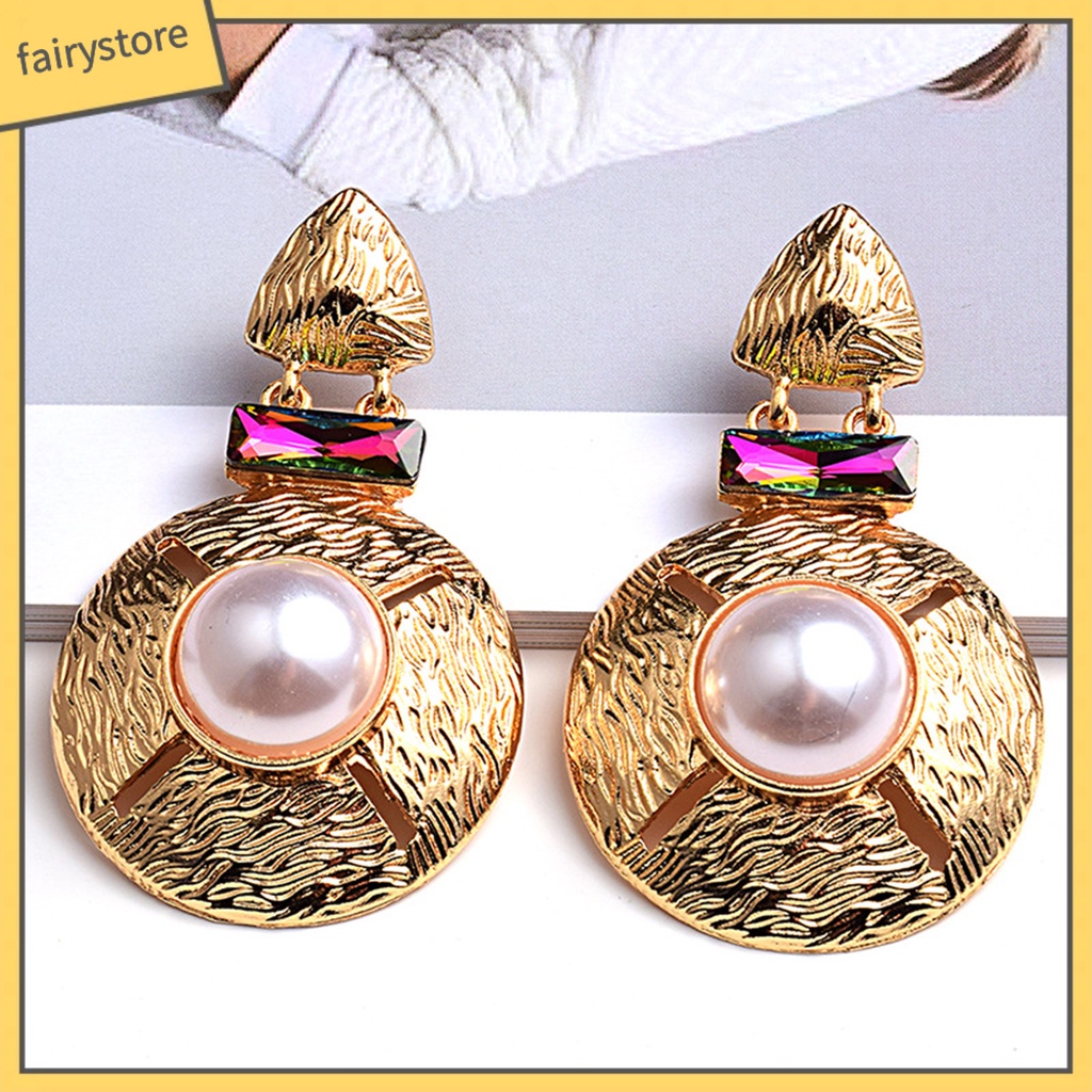 1 Cặp Bông Tai Tròn Đính Ngọc Trai Giả Bằng Hợp Kim Dễ Phối Đồ