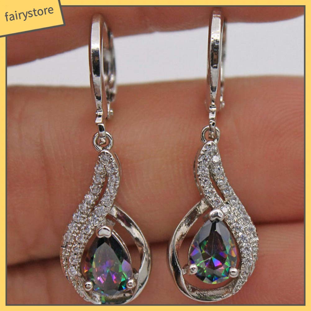 Bông Tai Hình Giọt Nước Đính Đá Màu Cầu Vồng Sáng Tạo Thời Trang Cho Nữ