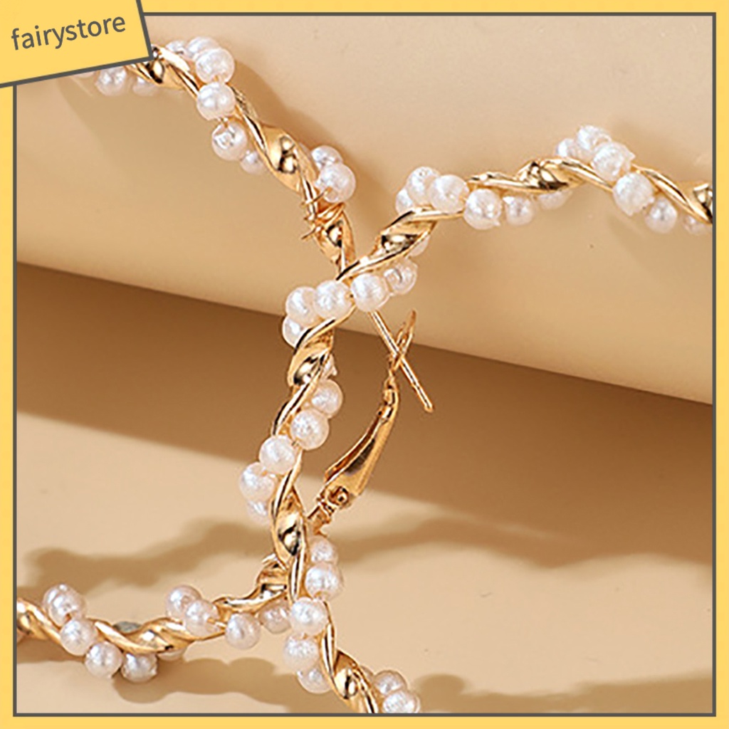 Khuyên Tai Dạng Vòng Tròn Lớn Đính Ngọc Trai Nhân Tạo Thời Trang