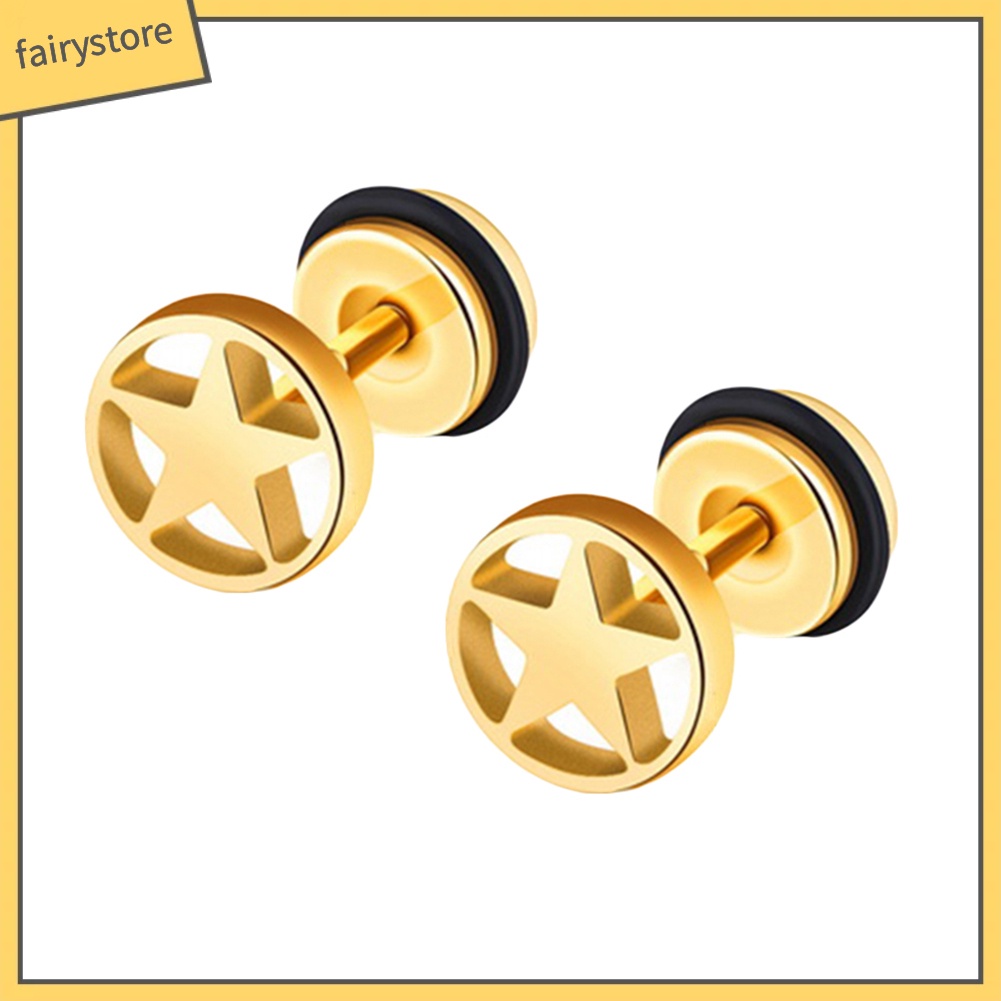 Khuyên Tai Quả Tạ Bằng Thép Không Gỉ Rỗng Hình Ngôi Sao Phong Cách Punk Cho Cặp Đôi