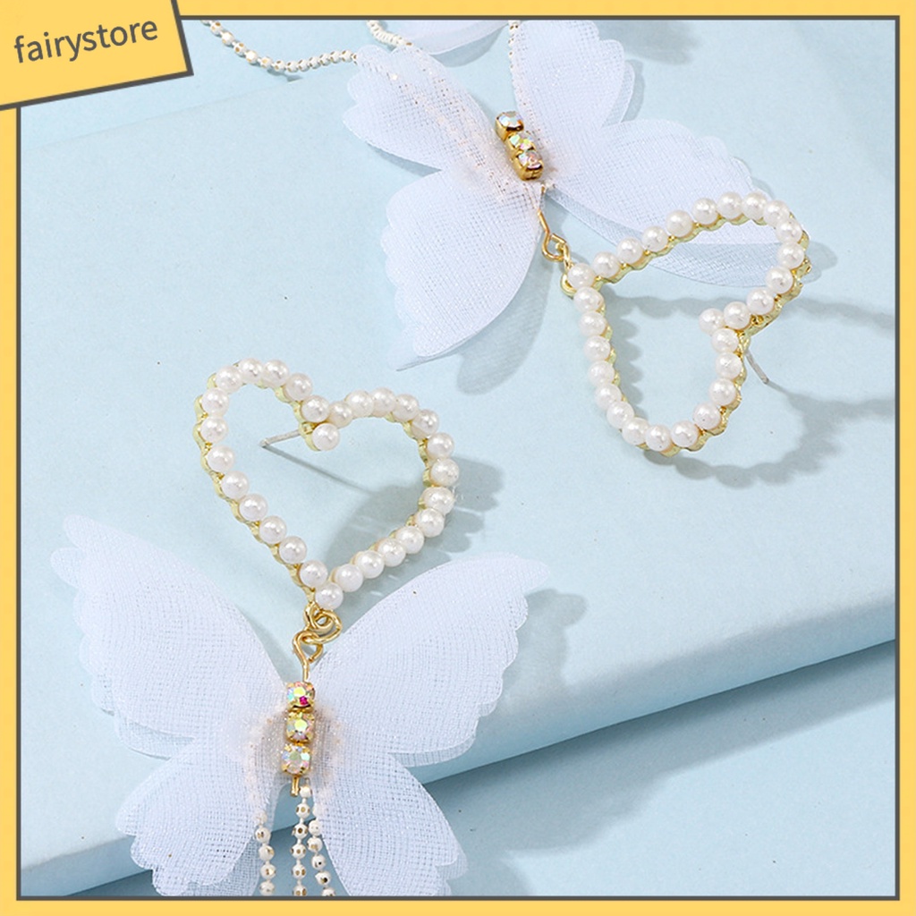 1 Đôi Bông Tai Hợp Kim Thả Ngọc Trai / Bướm / Trái Tim Thời Trang