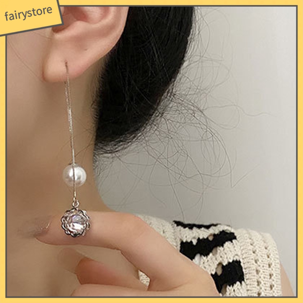 [FRO] Bông Tai Thả Dài Đính Ngọc Trai Giả Lấp Lánh Chống Dị Ứng Dễ Phối Đồ Trang Trí