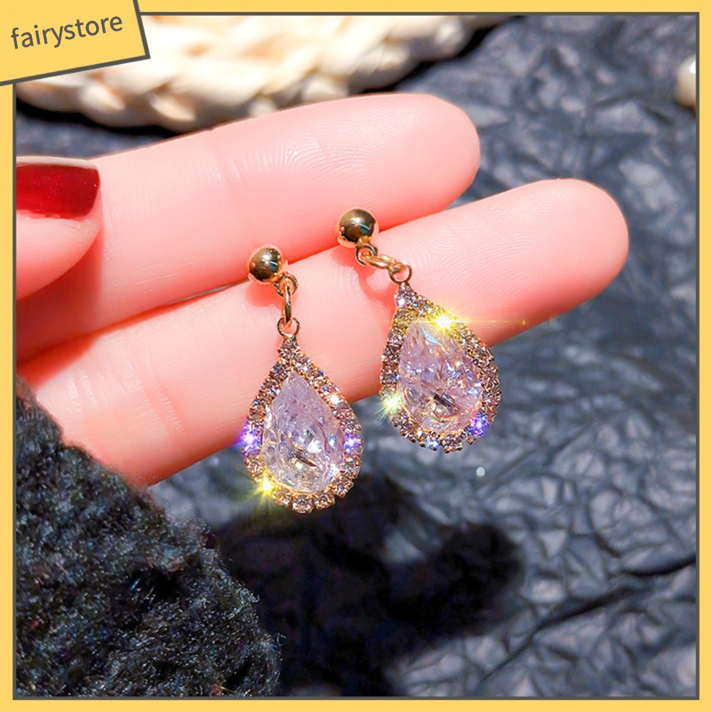 Đôi Khuyên Tai Hình Giọt Nước Đính Đá Thời Trang Cho Nữ