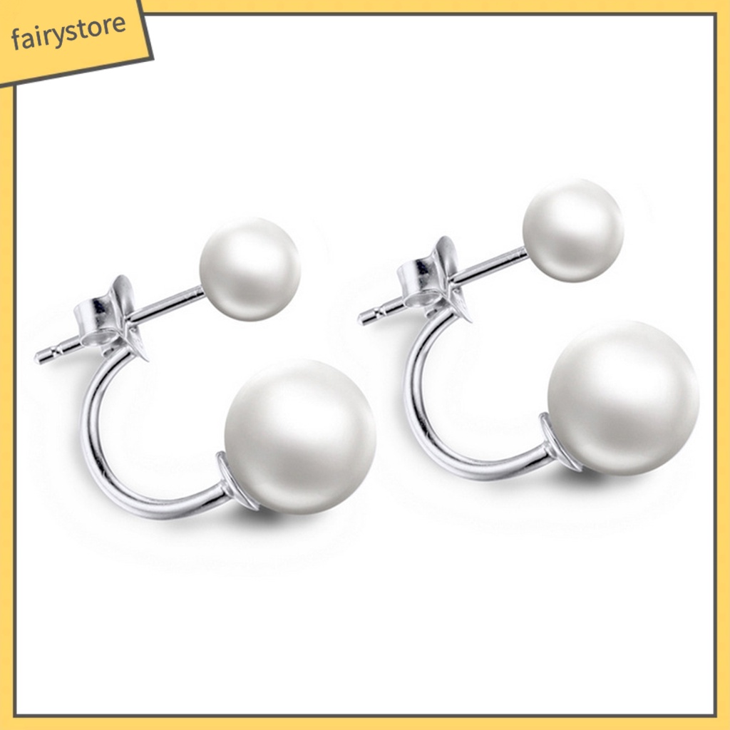 1 Đôi Bông Tai Hình Chữ C Đính Ngọc Trai Giả Thời Trang Dành Cho Nữ