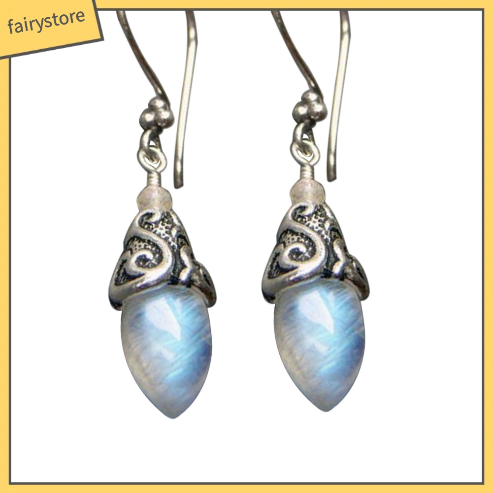 Bông Tai Móc Hình Nón Đính Đá Mặt Trăng Nhân Tạo Phong Cách Retro Thời Trang Cho Nữ