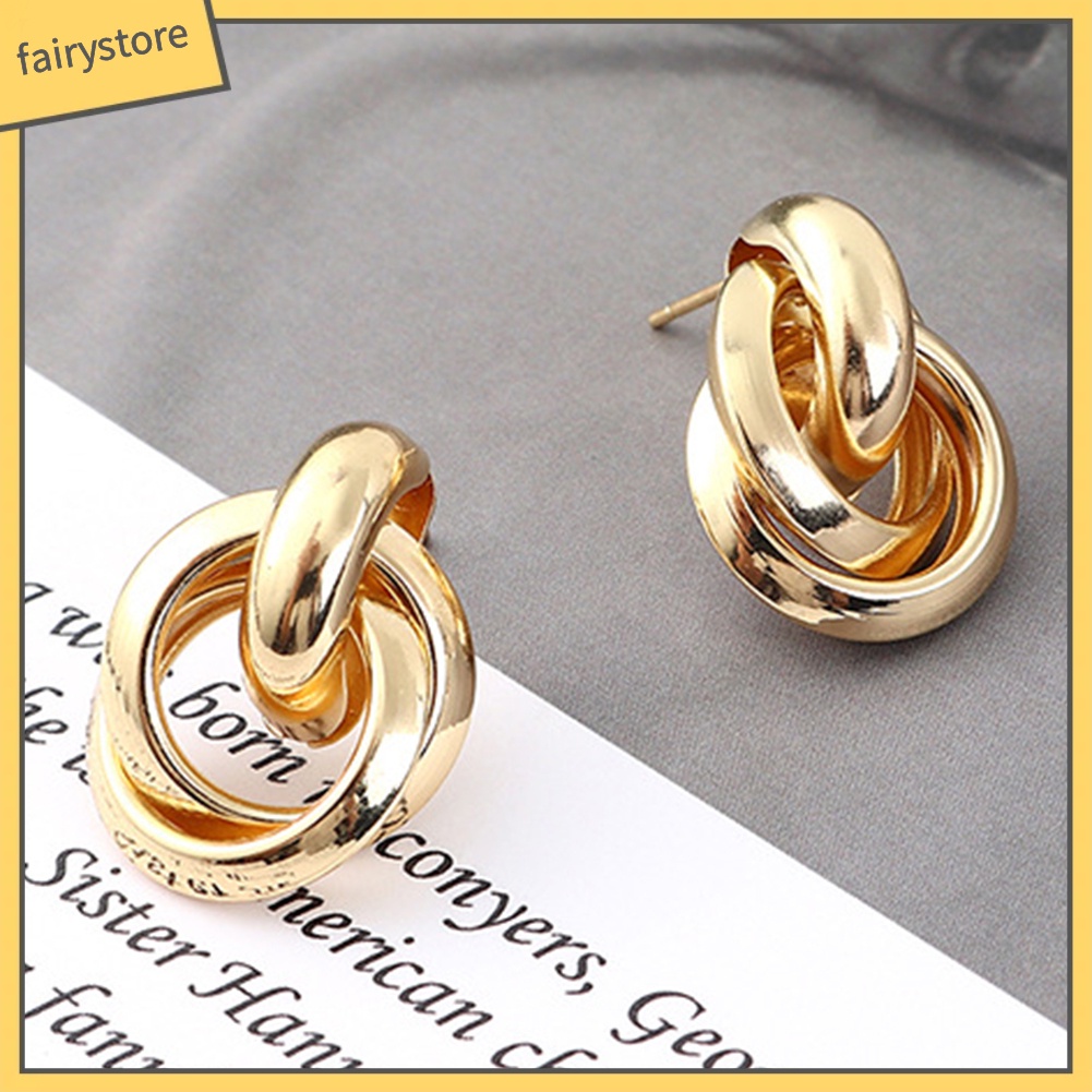 Bông Tai 3 Vòng Hình Chữ Thập Phong Cách Punk Dành Cho Nữ