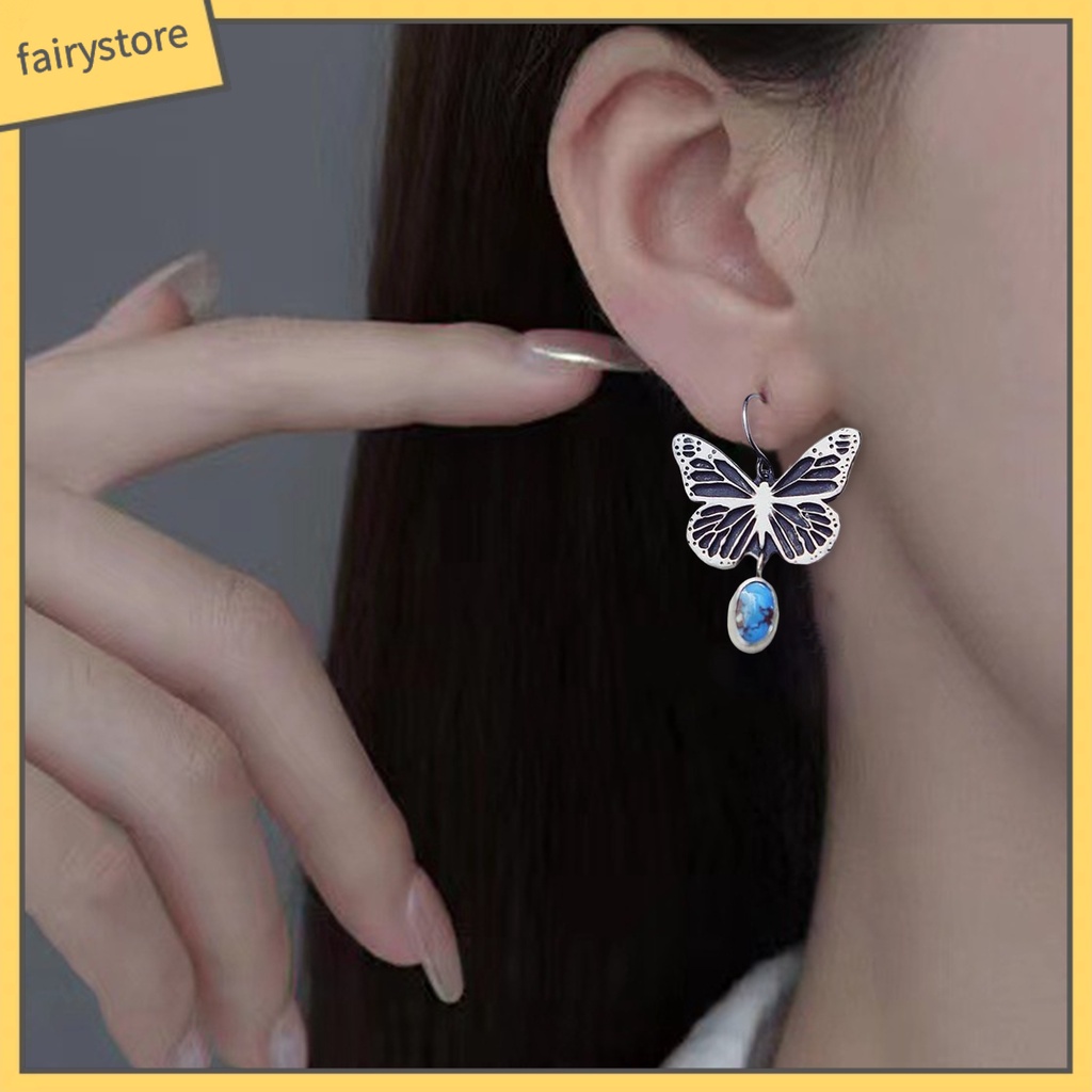 1 Đôi Bông Tai Hình Học Đính Đá Ngọc Lam Nhân Tạo Phong Cách Boho Thời Trang Cho Nữ