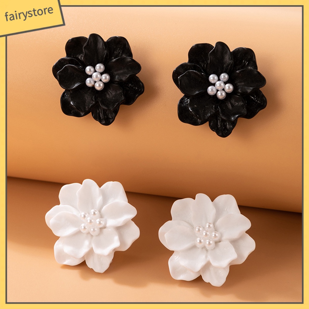 [FRO] 1 Đôi Bông Tai Đinh Tán Chống Dị Ứng Hình Hoa Đính Ngọc Trai Nhân Tạo Tinh Tế