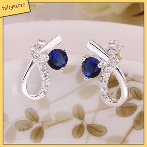 Khuyên Tai Mạ Bạc Đính Đá Zircon Thanh Lịch Cho Nữ