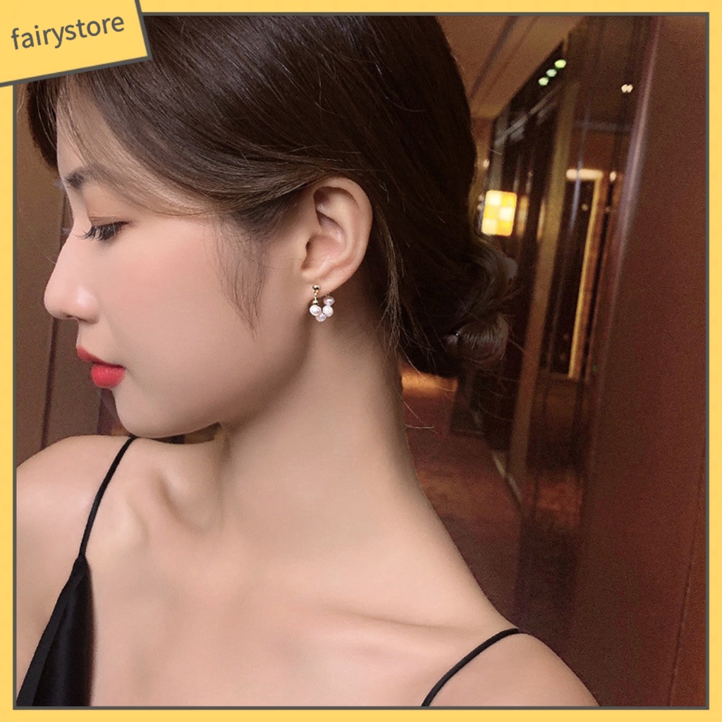 1 Đôi Bông Tai Hình Học Đính Ngọc Trai Giả Phong Cách Vintage Thanh Lịch Dành Cho Nữ