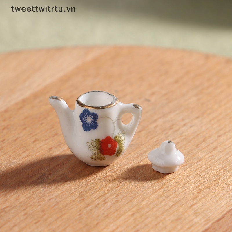 Bộ Ấm Tách Uống Trà Mini Bằng Sứ Tỉ Lệ 1: 12 Trang Trí Nhà Búp Bê