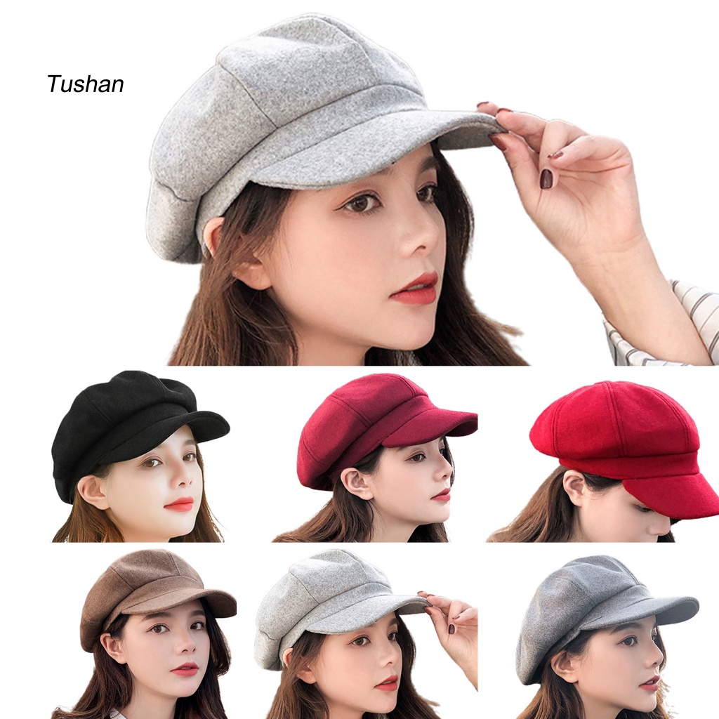 Mũ Beret Len Dày Dặn Giữ Ấm Màu Sắc Đơn Giản Phong Cách Retro