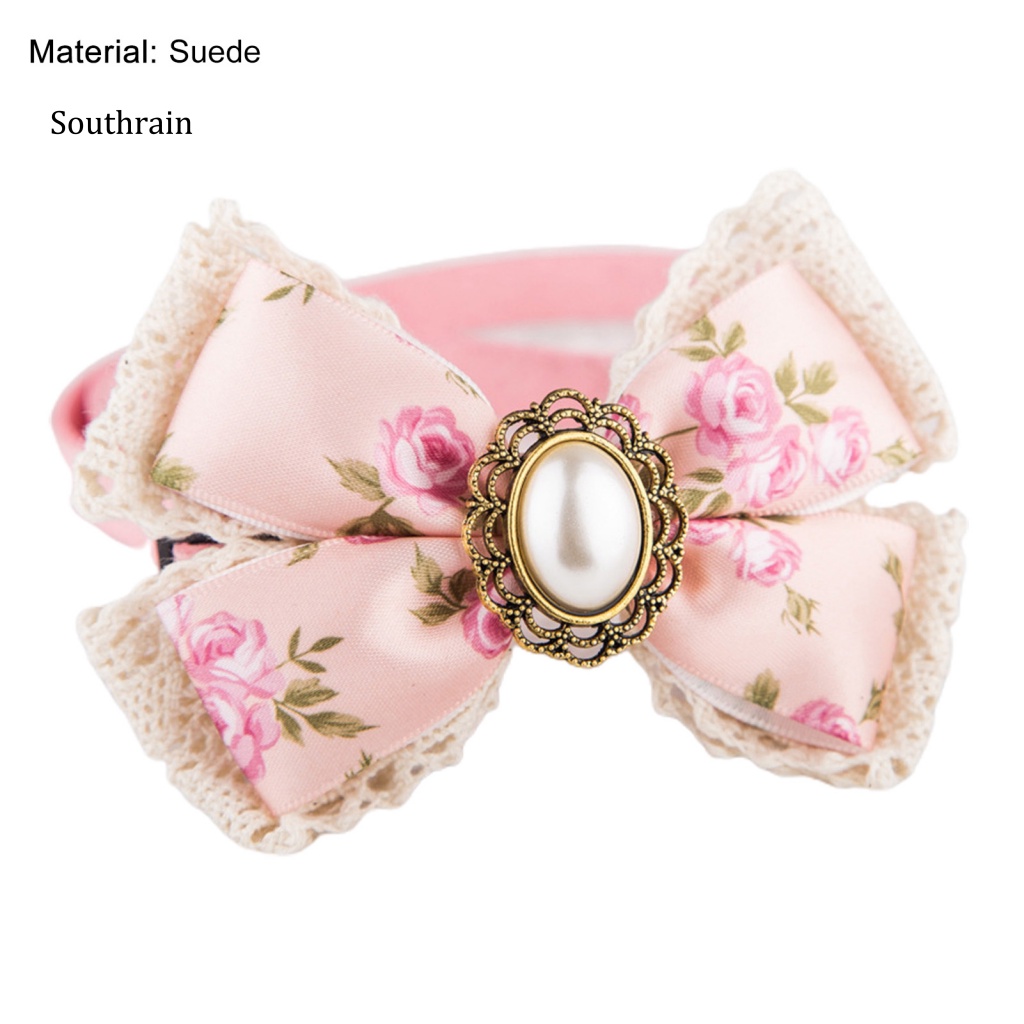 Vòng Cổ Bằng Da Lộn Họa Tiết Hoa Thắt Nơ Đáng Yêu Dành Cho Thú Cưng