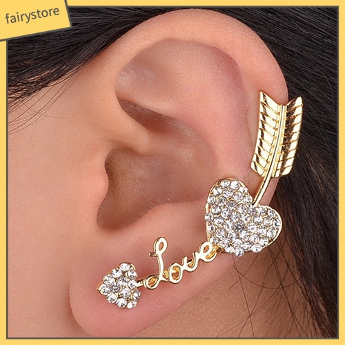 1 Khuyên Vành Tai Hình Mũi Tên / Trái Tim Đính Đá Thời Trang Cho Nữ