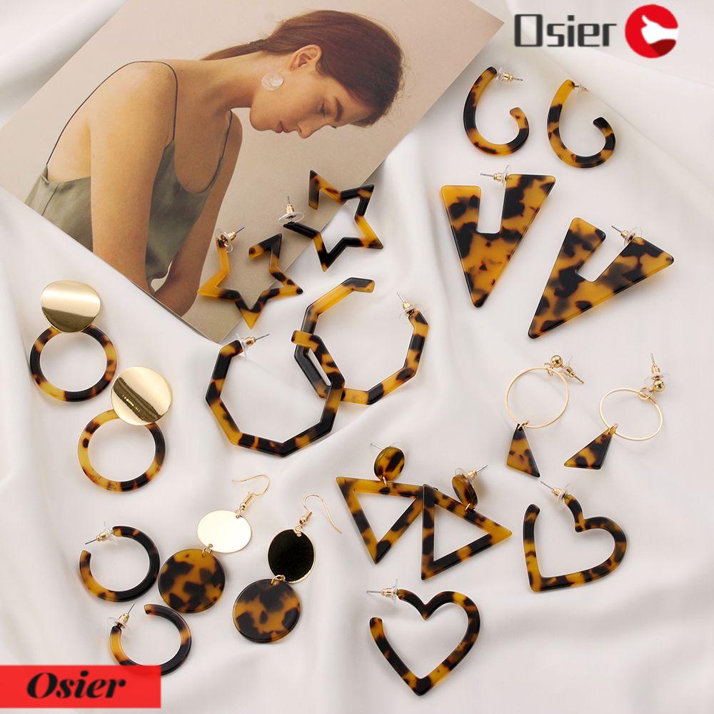 Bông Tai Dáng Dài Hình Tròn / Ngôi Sao / Trái Tim Bằng Nhựa Acrylic Thời