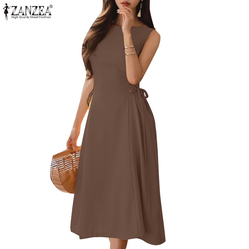 Đầm Dài Không Tay Cổ Tròn Lưng Cao Thời Trang Cho Nữ ZANZEA