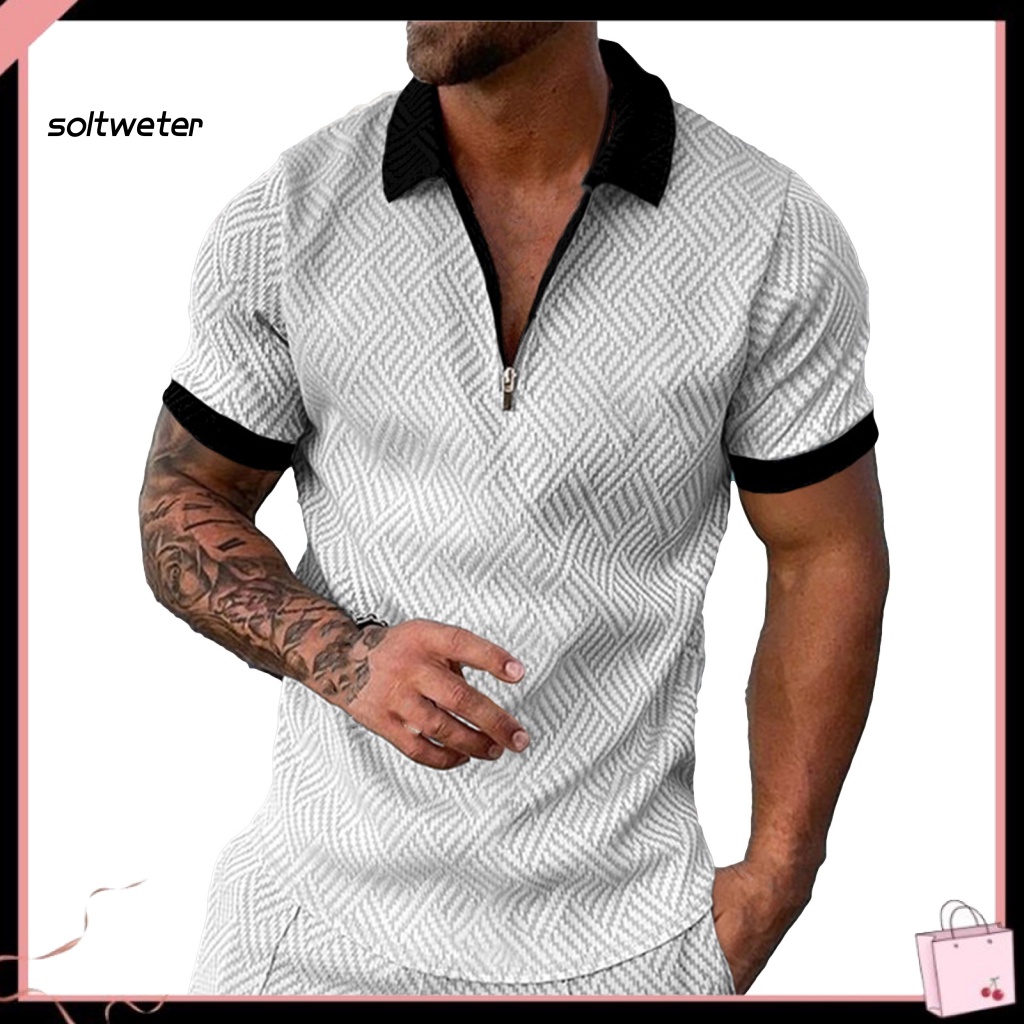 Áo Sơ Mi Tay Ngắn Cổ Bẻ Mềm Mại Chống Dầu In Họa Tiết Kỹ Thuật Số Phối Màu Tương Phản Thời Trang Mùa Hè Cho Nam