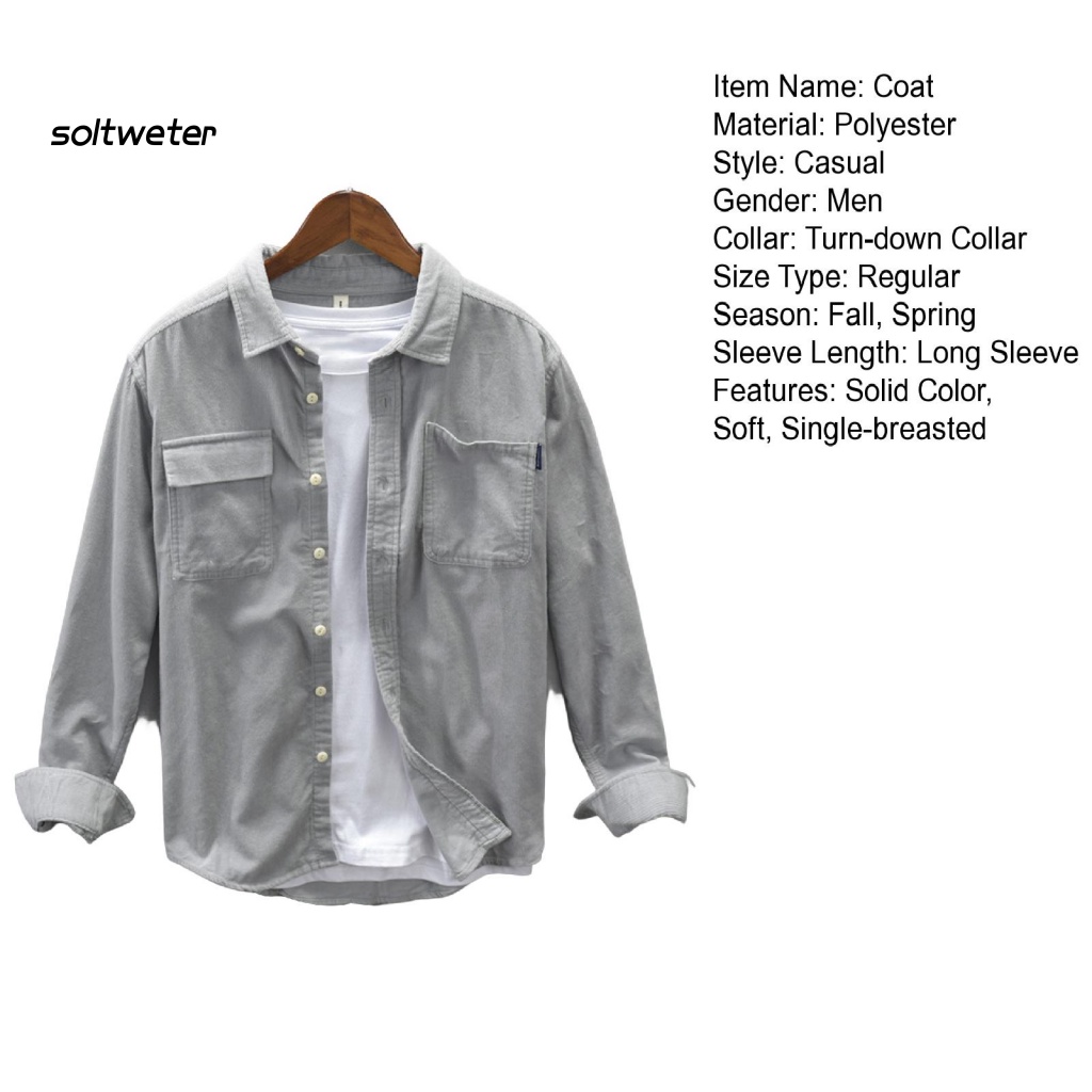 Áo Sơ Mi Tay Dài Dáng Rộng Màu Trơn Có Túi Mềm Mại Thời Trang Xuân Thu Cho Nam