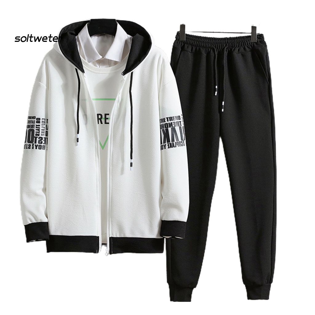 1 Bộ Áo Khoác Nỉ Có Khóa Kéo Dáng Rộng In Chữ Phong Cách Hàn Quốc Thời Trang Cho Nam