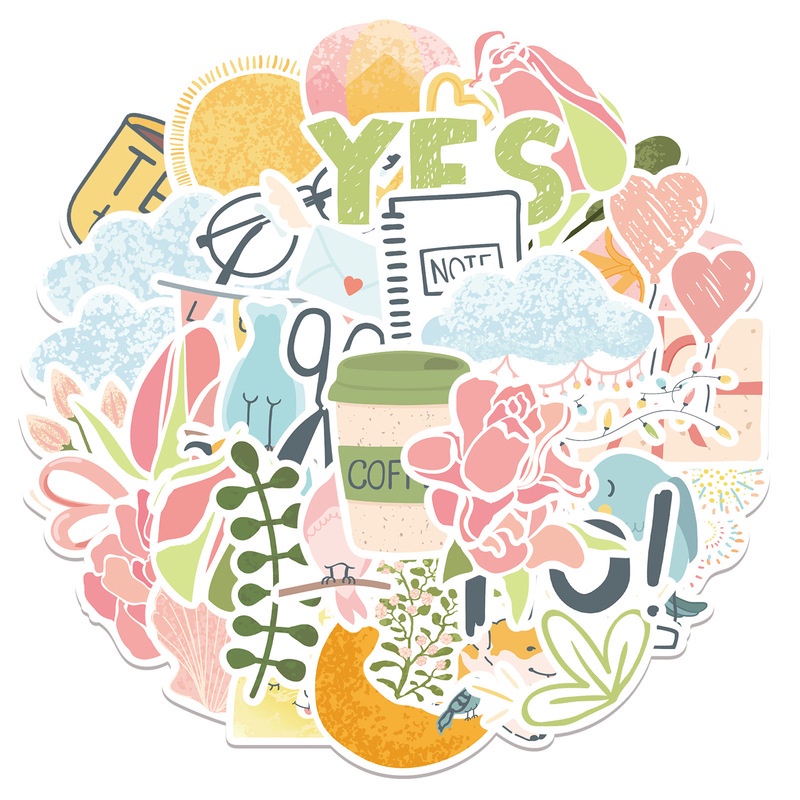 Bộ 49 Miếng Dán Họa Tiết Hoa Hướng Dương / Chim Hoạt Hình Trang Trí Sổ Tay Diy