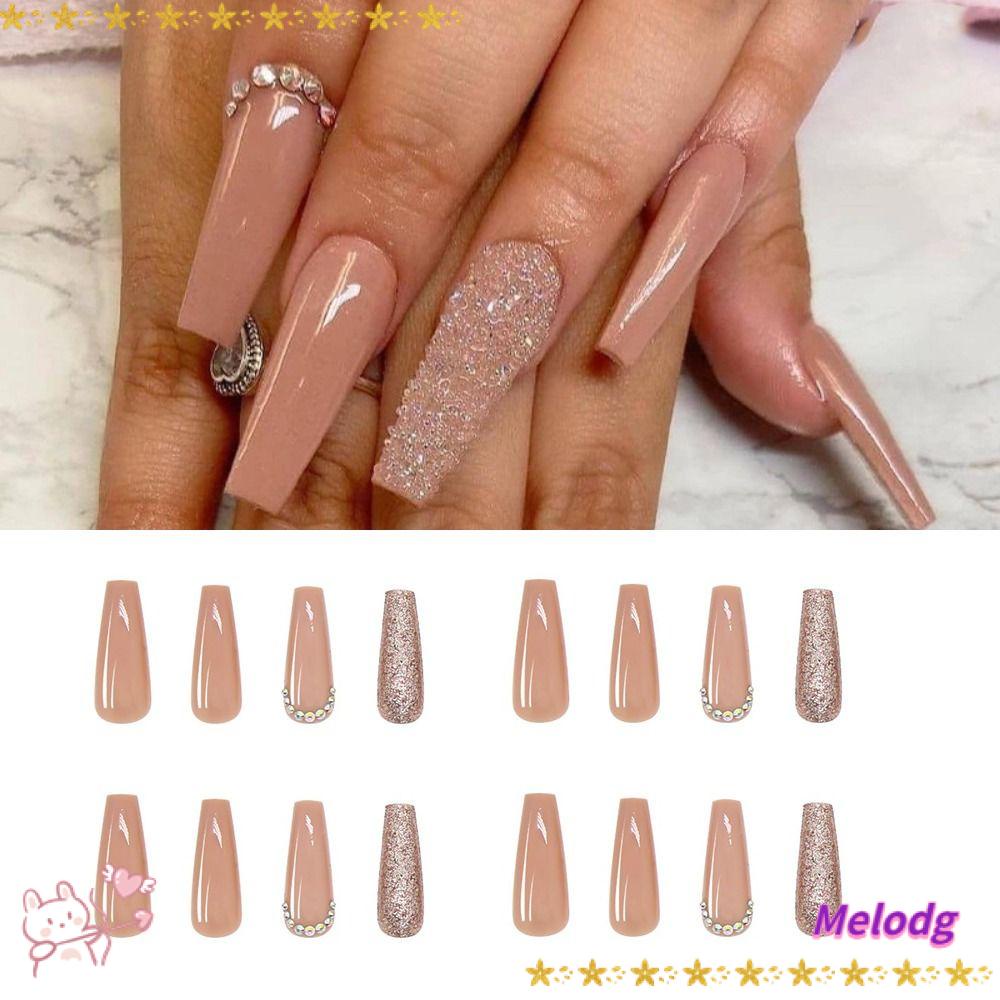 Bộ 24 Móng Tay Giả Tự Trang Trí Lấp Lánh Có Thể Tháo Rời DIY|Giày Múa Ba Lê PInk Ballerina Thiết Kế Dễ Thương