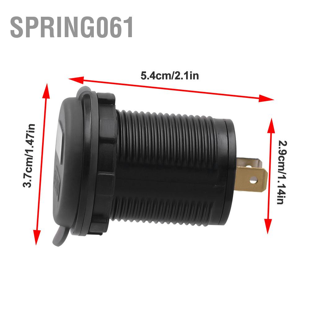 Spring061 Cổng USB Bộ sạc ô tô Hiển thị điện áp Vôn kế Nguồn xe IP66 Chống nước 2.1A