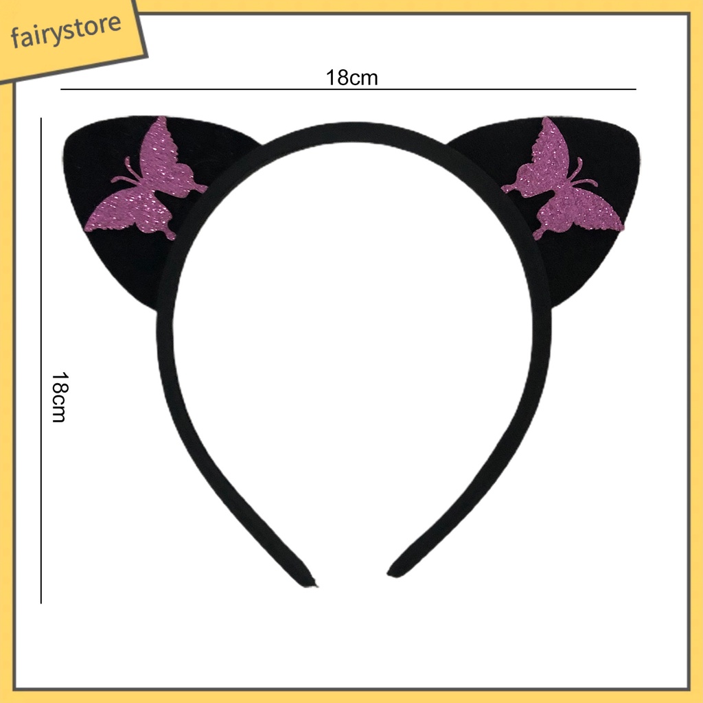 Băng Đô Tai Mèo Bằng Vải Chống Trượt In Họa Tiết Bướm Dễ Thương