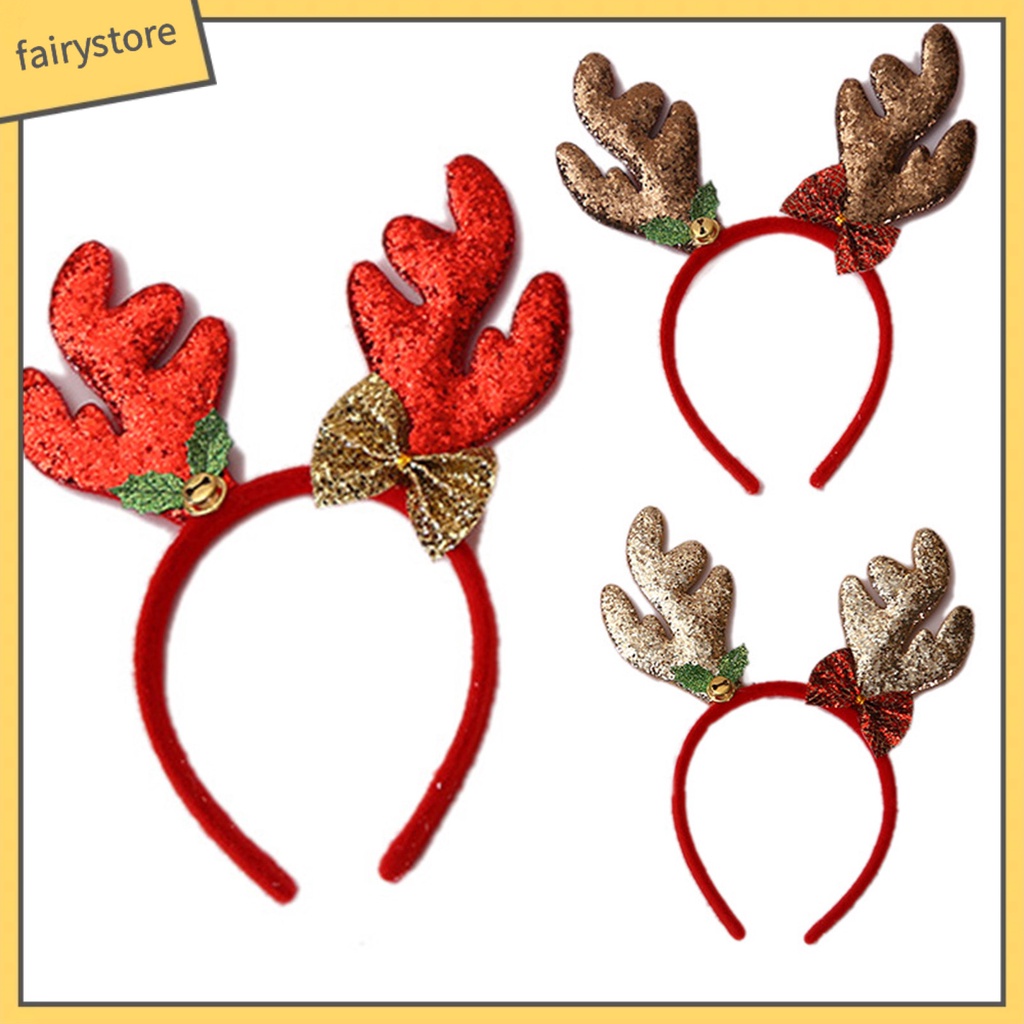 Băng Đô Cài Tóc Hình Sừng Tuần Lộc Giáng Sinh Đính Kim Sa Dễ Thương Cho Bé