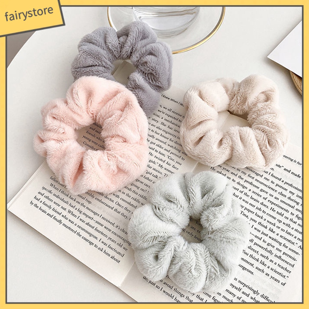 Dây Cột Tóc Lông Nhung Mềm Màu Trơn Giữ Ấm Mùa Đông Cho Nữ